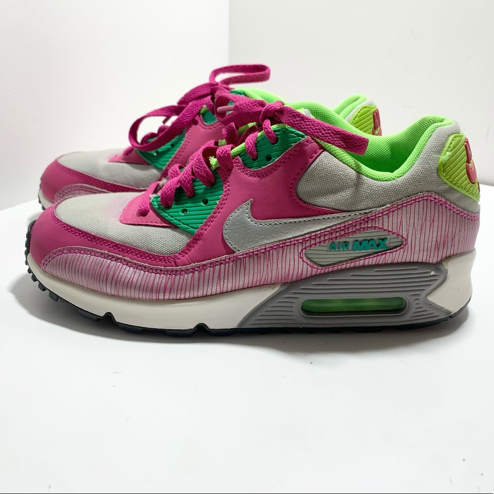 Air Max 90 GS Wolf Grey Metallic Platinum Flash Lime Grey 345017-021 US 7y